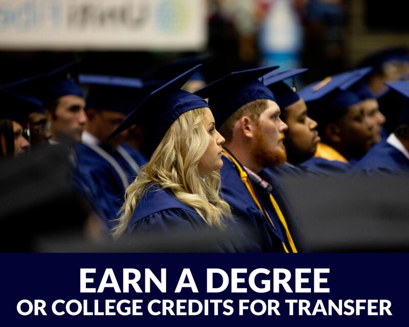 Earn a degree or college credits. Pictures of graduatates